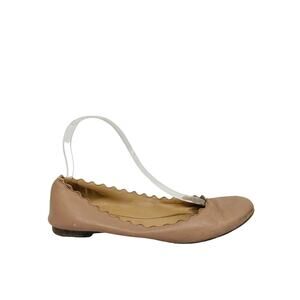 CHLOE Pink Nude Leather Lauren Round Toe Scalloped Ballet Flats Size 37 US 7